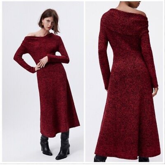 ZARA KNIT DRESS WITH RUCHED SHOULDERS - Picture 2 of 11